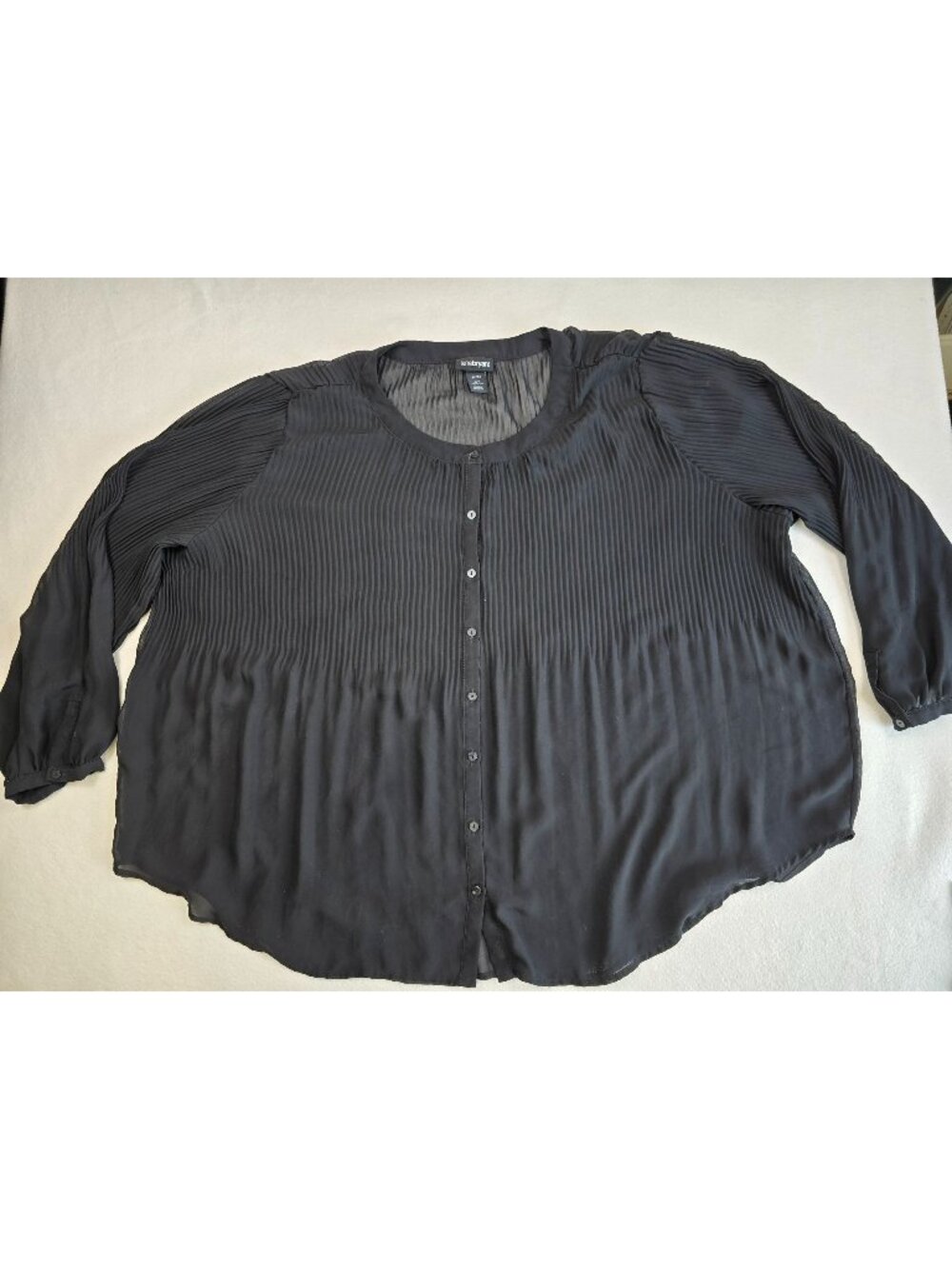Lane Bryant 22/24 Black Pleated Sheer Blouse Button Down